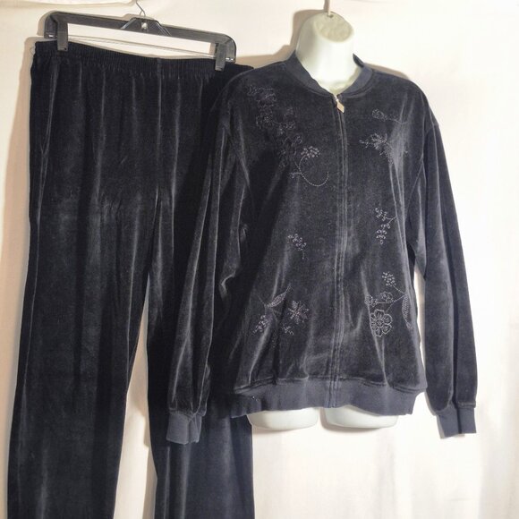 ALFRED DUNNER 2-piece casual fleece jacket and pants set, black in size 12 - Picture 4 of 16